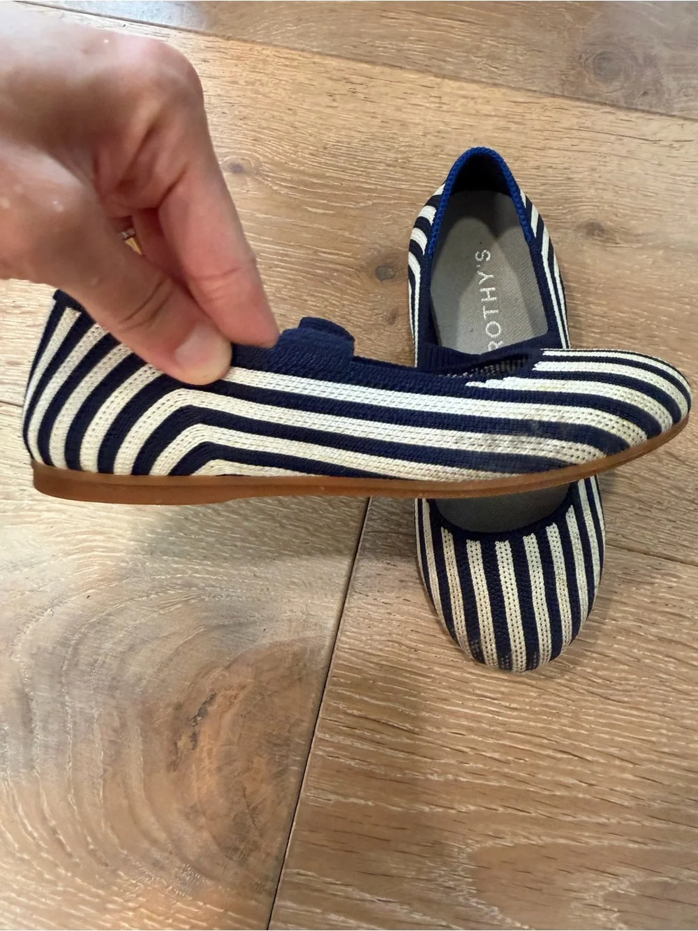Rothy's Kids Navy & White Striped Mary Jane Flats